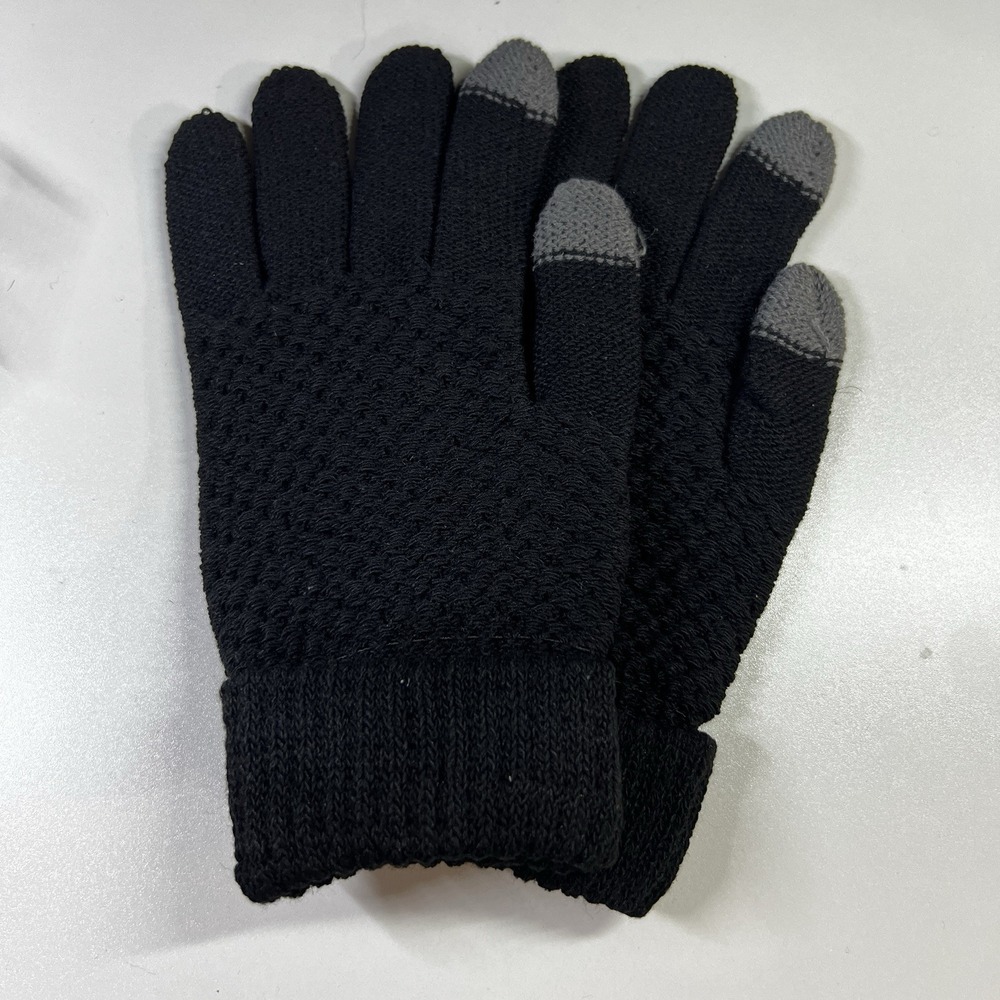 Black Cable Knit Touch Screen Winter Gloves – Warm Textured Grip Unisex - Picture 1 of 2